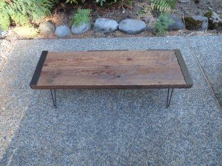 4 Ft Industrial Bench From Salvaged Barnwood with Hairpin Legs   Outdoor Benches