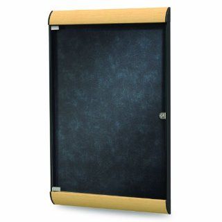 42.13" x 27.75" 1 Door Silhouette Enclosed Tackboard Frame Finish Maple and Black, Surface Color Twilight  Bulletin Boards 