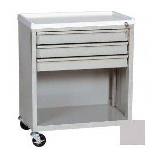 Harloff Treatment Cart With Three Drawers Lower Open Storage, Light Gray  Utility Carts 