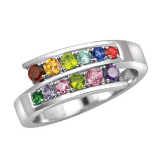 Mothers Birthstone Bypass Ring in 10K White or Yellow Gold (8 14