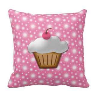 Cute Pink Cherry Cupcake Throw Pillow