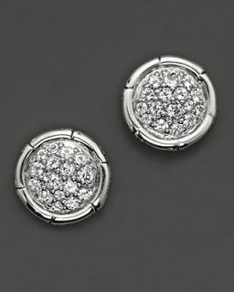 John Hardy Bamboo Sterling Silver Petite Round Stud Earrings with White Topaz's
