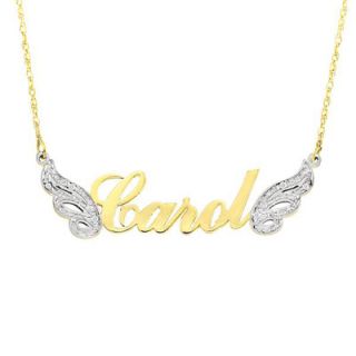 Script Name Necklace with Diamond Accented Wings in 10K Gold (3 8