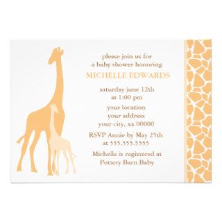Orange Mom and Baby Giraffe Baby Shower Custom Invitation