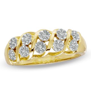 Diamond Accent Multi Row Slant Ring in Sterling Silver with 14K Gold