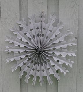 feather snowflake paper decoration in grey by petra boase