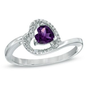 0mm Sideways Heart Shaped Amethyst and Diamond Accent Ring in
