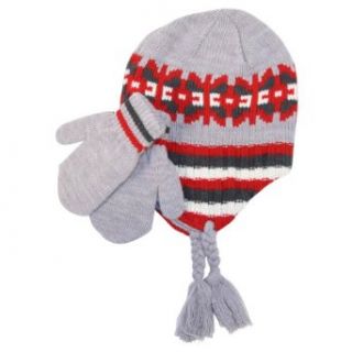 Boy's Acrylic Knit Hat and Mitten Set   457   Gray Clothing