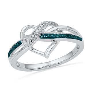 Enhanced Blue and White Diamond Accent Swirled Heart Ring in Sterling