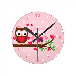 Cute Owl Couple I Love You Round Clock 