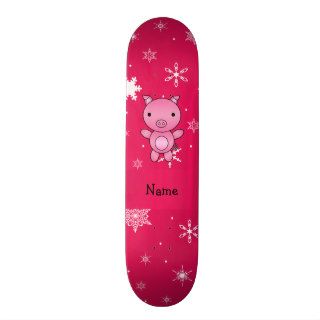 Personalized name pig pink snowflakes skateboard decks
