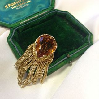 vintage amber brooch with gold tassels by iamia