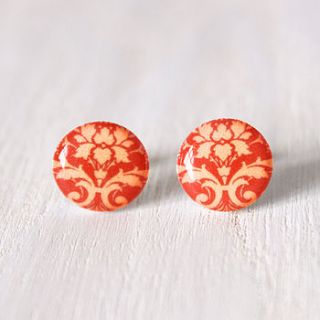red pink damask earrings by candidate