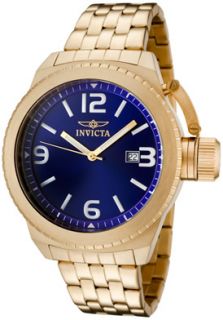 Invicta 990  Watches,Mens Corduba Blue Dial 18k Gold Plated Stainless Steel, Casual Invicta Quartz Watches