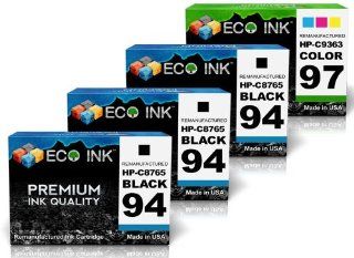 ECO INK  Compatible / Remanufactured for HP 94 HP 97 C8765WN C9363WN (3 Blk + 1 CLR) Ink Cartridges for HP PhotoSmart 2600, 2710xi, 8400, 8750, 2608, 2713, 8450, 8750gp, 2610, 8100, 8450v, 8750xi, 2610v, 8150, 8450w, 8753, 2610xi, 8150v, 8450xi, 8758, 261