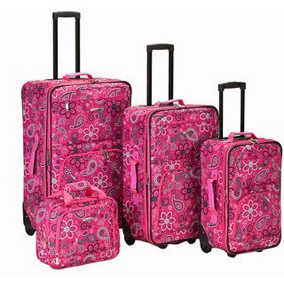 Rockland Deluxe Pink Bandana Expandable 4 piece Expandable Luggage Set Rockland Four piece Sets