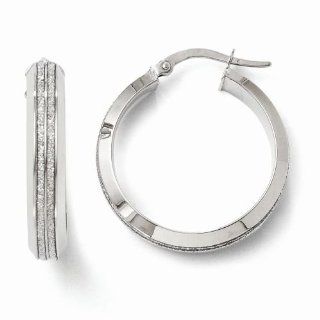 Leslie's 14k White Gold Polished and Glitter Infused Hoop Earrings LE326 Jewelry