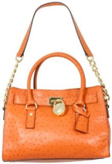 Michael Kors Ostrich Embossed Leather Hamilton EW Satchel Tote Handbag Shoulder Bag   Tangerine Clothing