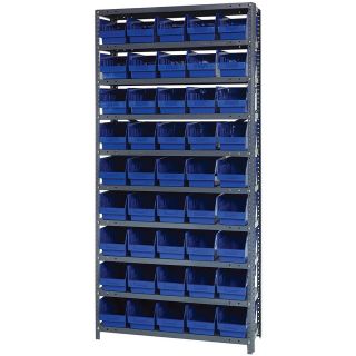 Quantum Storage Complete Shelving System with 6in. Bins — 36in.W x 12in.D x 75in.H, 45 bins (11 5/8in.L x 6 5/8in.W x 6in.H each), Blue, Model# 1275-202BL  Single Side Bin Units