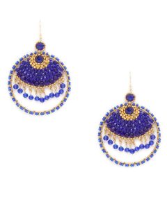Blue & Gold Cutout Circle Drop Earrings by Miguel Ases