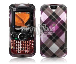 VMG For Motorola Clutch i465 (Sprint, Boost Mobile, Southern LINC) Cell Phone Faceplate Hard Case Cover   Pink Cross Plaid Cell Phones & Accessories