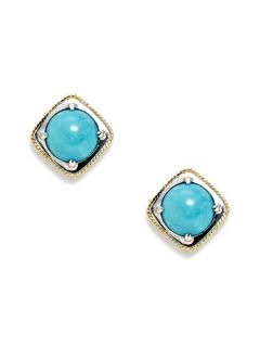 Pompeii Two Tone & Turquoise Tilted Square Stud Earrings by DeLatori