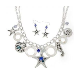 Conch Shells & Sea Horse Dangle Necklace & Earrings Set Clothing