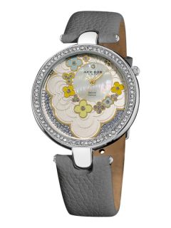 Womens Grey Leather & Diamond Watch by Akribos XXIV