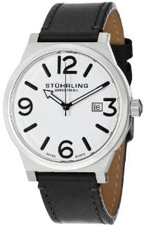 Stuhrling Original Men's 454.33152 Leisure Eagle Osprey Swiss Quartz Date Black Leather Strap Watch Watches