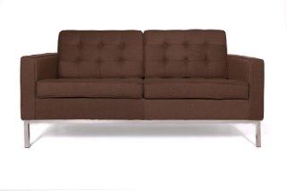 Modern Florence Loveseat Sofa Couch in Choclate Brown Wool w/ Stainless Steel Frame   Love Seats