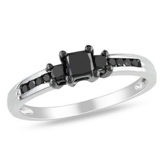 CT. T.W. Princess Cut Enhanced Black Diamond Three Stone Ring in