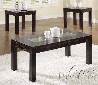 3pc Contemporary Coffee & End Table Set w/Glass insert by H M Shop  
