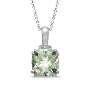 10.0mm Cushion Cut Green Quartz and Diamond Accent Pendant in Sterling