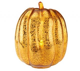 Orange Mercury Glass  Pumpkin w/Flameless Candle by Home Reflections —