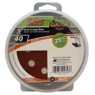 Gator 50 Pack 40 Grit 5 in W x 5 in L 8 Hole Hook and Loop Sanding Disc Sandpaper