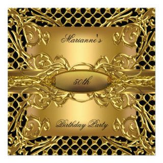 Elegant Black Ornate Gold Jewel Birthday Party Custom Invitation