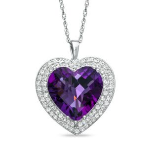 Heart Shaped Lab Created Amethyst and White Sapphire Heart Pendant in