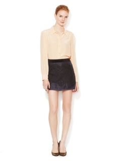 Silk Mini Skirt with Suede Combo by Maje