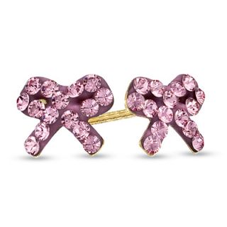 Childs Pink Swarovski® Crystal Bow Stud Earrings in 14K Gold   Zales