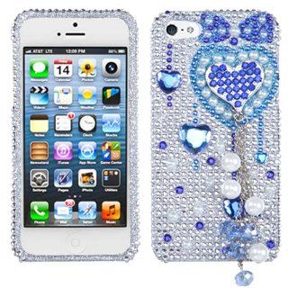 Fits Apple iPhone 5 5S Hard Plastic Snap on Cover Blue Heart Chain Premium 3D Diamond AT&T, Cricket, Sprint, Verizon (does NOT fit Apple iPhone or iPhone 3G/3GS or iPhone 4/4S) Cell Phones & Accessories