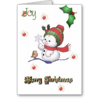 baby snowman talking to a baby bird christmas card