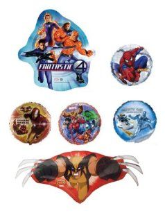 6 Marvel Super Hero 18" Mylar Balloons   Spiderman, Fantastic Four, Wolverine Bouquet Bundle Health & Personal Care