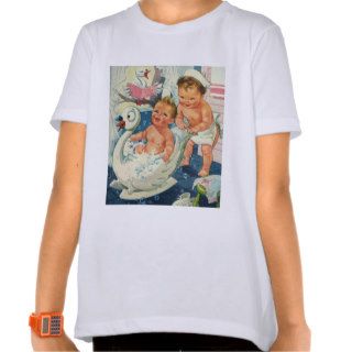 Vintage Children Playing w Bubbles in Swan Bathtub T Shirts