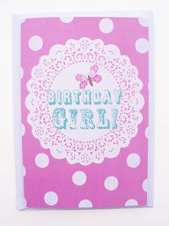polka dot birthday girl card by pomegranate prints