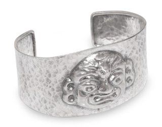 Sterling silver cuff bracelet, 'Moche God Ai Apaec' Jewelry