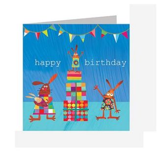 sparkly birthday rabbits card by square card co