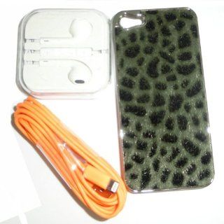 Ayangyang Light Yellow Leopard Grain Case for Iphone 5 + 3m Orange Date Cabe Charger Cable for Iphone 5 + White Ear Phone for Iphone 5 Cell Phones & Accessories