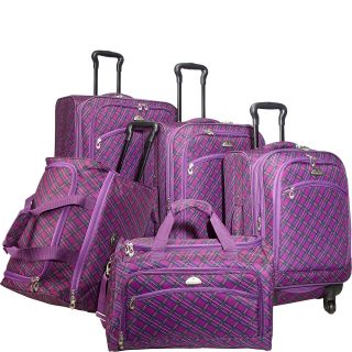 American Flyer Plaid Collection 5 Piece Luggage Set