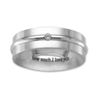 Ladies 8mm Sterling Silver Stripe Titanium Engraved Band with Diamond