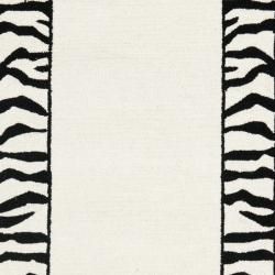 Hand hooked Zebra Border White/ Black Wool Rug (2'6 x 6') Safavieh Runner Rugs